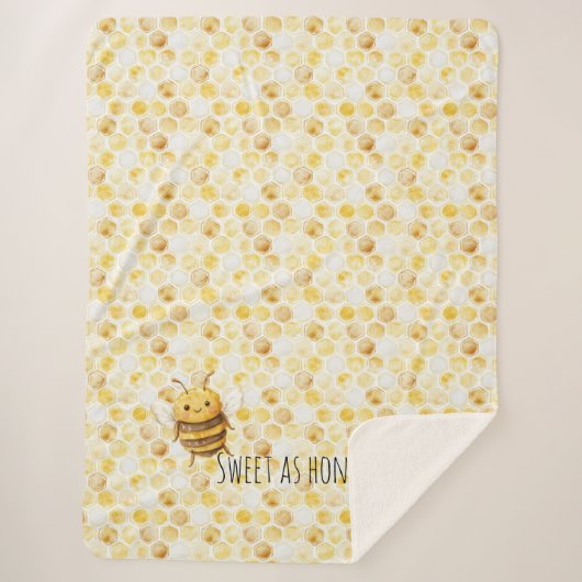 Gold Yellow Honeycomb Sweet Cute Honey Bee Sherpa Deken (Voorkant)