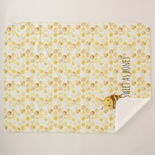 Gold Yellow Honeycomb Sweet Cute Honey Bee Sherpa Deken (Voorkant (horizontaal))