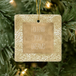 Gold Yellow Ombre Glitter Leopard Keramisch Ornament