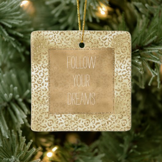 Gold Yellow Ombre Glitter Leopard Keramisch Ornament (Boom)