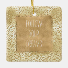 Gold Yellow Ombre Glitter Leopard Keramisch Ornament