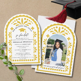 Gold Yellow Papel Picado Talavera Photo Graduation Kaart