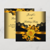Gold Yellow Rose Black Lace Birthday Party Kaart (Voorkant / Achterkant)
