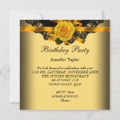 Gold Yellow Rose Black Lace Birthday Party Kaart (Achterkant)