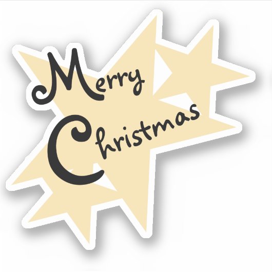 Gold Yellow Star Merry kerst Sticker (Voorkant)