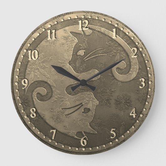 Gold Yin Yang Cats Grote Klok (Voorkant)