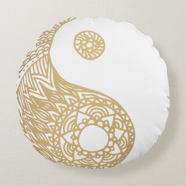 Gold Yin Yang Rond Kussen (Voorkant)