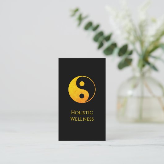 Gold Yin Yang Symbool QR code Holistische Wellness Visitekaartje (Staand voorkant)