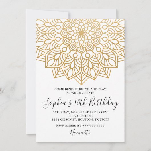 Gold Yoga Birthday Uitnodiging (Voorkant)