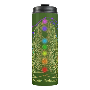 Gold Yoga Girl met Colorful Chakra Travel Mug Thermosbeker