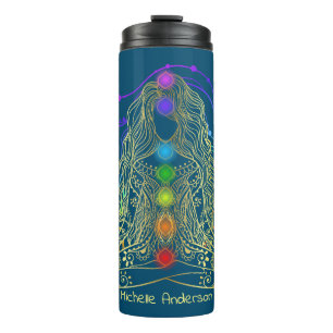 Gold Yoga Girl met Colorful Chakra Travel Mug Thermosbeker