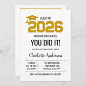 Gold You Did It Graduation Photo Kaart (Voorkant / Achterkant)