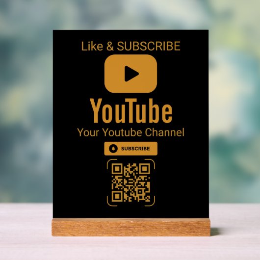 Gold YouTube Subscribe QR Code Black Acryl Bord (Neutraal)