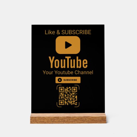 Gold YouTube Subscribe QR Code Black Acryl Bord (Voorkant)