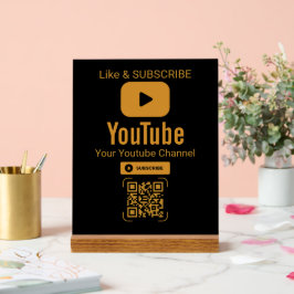 Gold YouTube Subscribe QR Code Black Acryl Bord