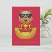 Gold Yuanbao Capybara Chinese New Year Prosperity Kaart (Staand voorkant)