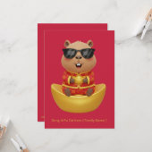 Gold Yuanbao Capybara Chinese New Year Prosperity Kaart (Voorkant / Achterkant in situ)