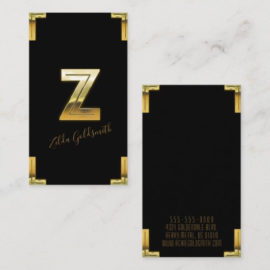 Gold Z Initiaal en Visitekaartje aan de grenzen (Voorkant / Achterkant)