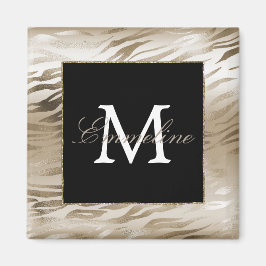 Gold Zebra Animal Print Monogram Magneet