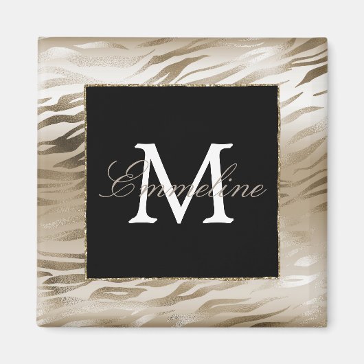 Gold Zebra Animal Print Monogram Magneet (Voorkant)