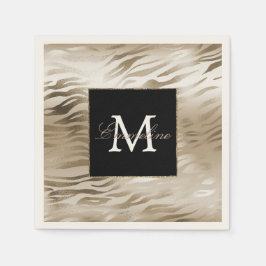 Gold Zebra Animal Print Monogram Servet