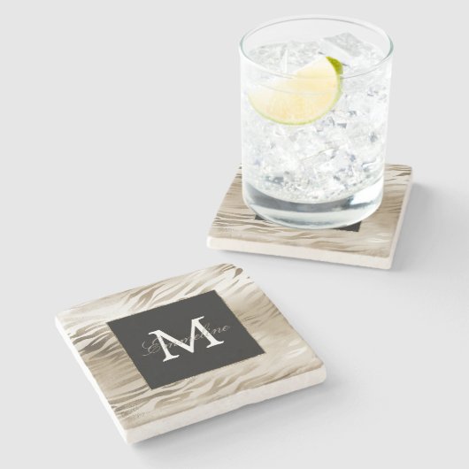 Gold Zebra Animal Print Monogram Stenen Onderzetter (Zijkant)