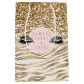Gold Zebra print Glitzy Eyes Medium Cadeauzakje (Voorkant)
