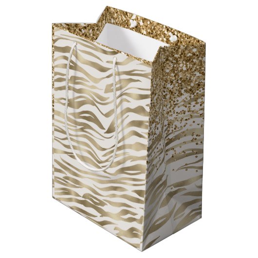 Gold Zebra print Glitzy Eyes Medium Cadeauzakje (Achterkant Gekanteld)