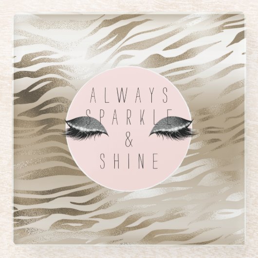Gold Zebra print glitzy Silver Sparkle Eyes Glazen Onderzetter (Voorkant)