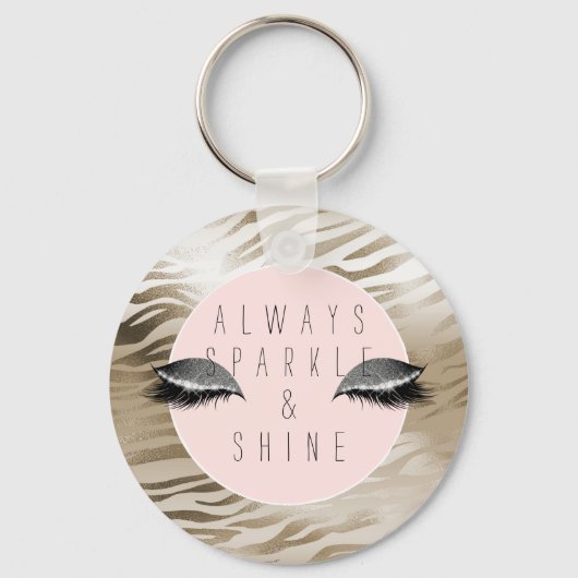 Gold Zebra print glitzy Silver Sparkle Eyes Sleutelhanger (Voorkant)