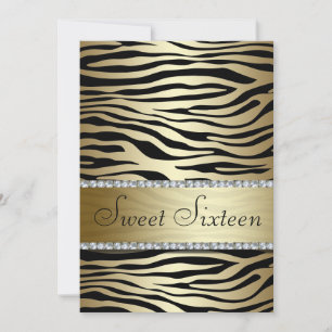 Gold Zebra print met Faux Jewels Sweet Sixteen Kaart