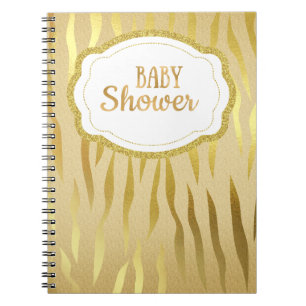Gold Zebra Print Sparkle Baby shower Notitieboek