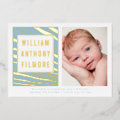 Gold Zebra Stripe Animal Foto geboorteaankondiging Folie Feestdagenkaart (Voorkant)