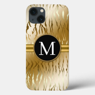 Gold Zebra Stripe met Monogram iPhone 13 Hoesje