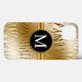Gold Zebra Stripe met Monogram iPhone 13 Hoesje (Achterkant (horizontaal))