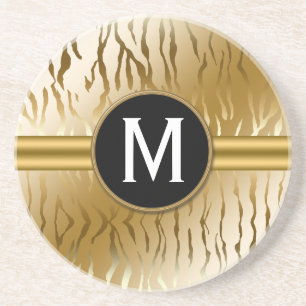 Gold Zebra Stripe met monogram Zandsteen Onderzetter