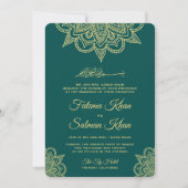 Gold Zee Green Henna Mehndi Islamic Wedding Kaart (Voorkant)