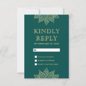 Gold Zee Green Mehendi Henna Indian Wedding RSVP Kaartje (Voorkant)