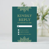 Gold Zee Green Mehendi Henna Indian Wedding RSVP Kaartje (Staand voorkant)