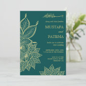 Gold Zee Green Mehendi Henna Islamic Wedding Kaart (Staand voorkant)