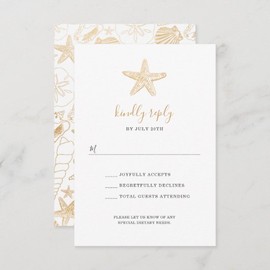 Gold Zee Shell bruiloft rsvp voor buffet (Voorkant / Achterkant)