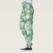 Gold Zee Shell Wave Pattern in Aqua Blauwgroen Leggings (Links)