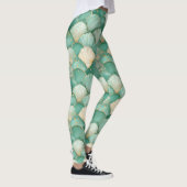 Gold Zee Shell Wave Pattern in Aqua Blauwgroen Leggings (Rechts)