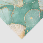 Gold Zee Shell Wave Pattern in Aqua Blauwgroen Tissuepapier (Detail)