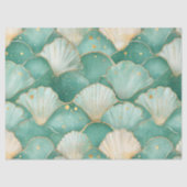 Gold Zee Shell Wave Pattern in Aqua Blauwgroen Tissuepapier (Voorkant)