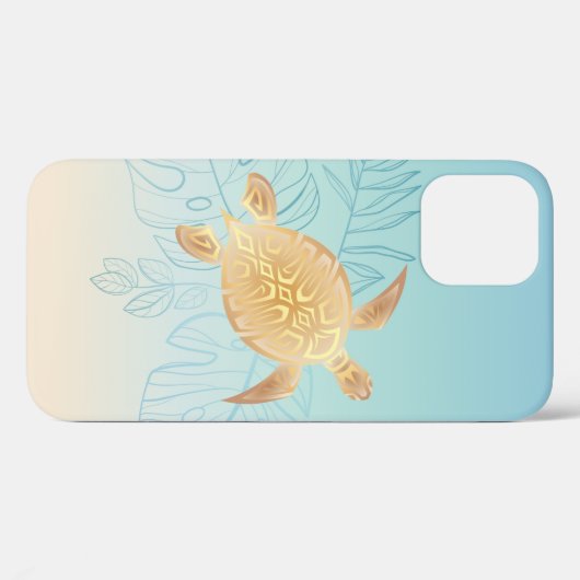 Gold Zee Turtle Tropical Leaves Case-Mate iPhone Case (Achterkant (horizontaal))