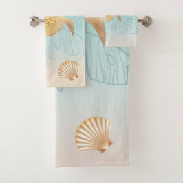 Gold Zee Turtle Tropical Leaves Coastal Bad Handdoek