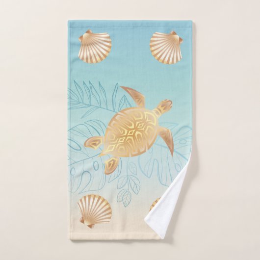 Gold Zee Turtle Tropical Leaves Coastal Bad Handdoek (Handdoek)