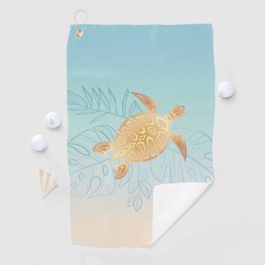 Gold Zee Turtle Tropical Leaves Coastal Golfhanddoek (Insitu)