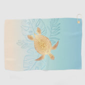 Gold Zee Turtle Tropical Leaves Coastal Golfhanddoek (Horizontaal)